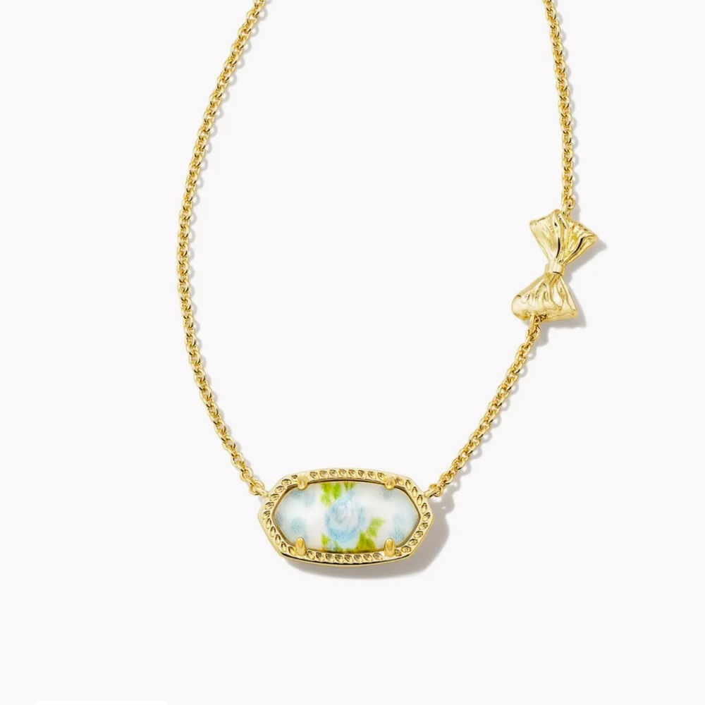 NEW Loveshackfancy Kendra Scott Elisa blue bloom floral bow Necklace